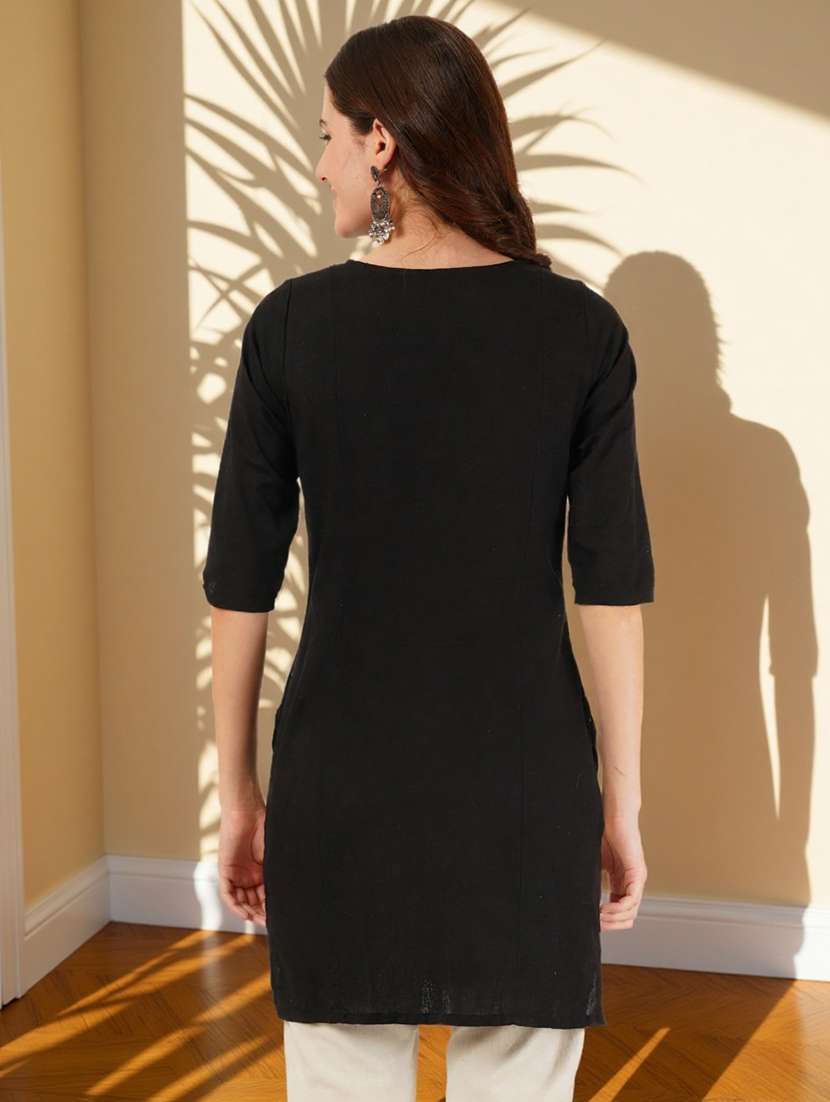 women embroidered three quarter sleeve straight kurti - 22084039 -  Standard Image - 2