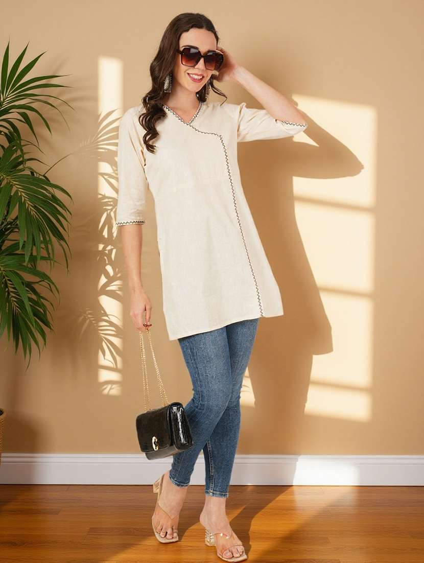 women embroidered three quarter sleeve straight kurti - 22084052 -  Standard Image - 7