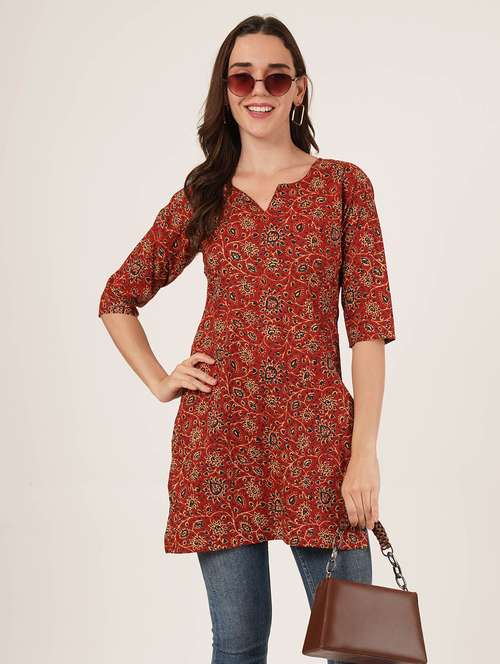 women printed three quarter sleeve straight kurti - 22084075 -  Standard Image - 0