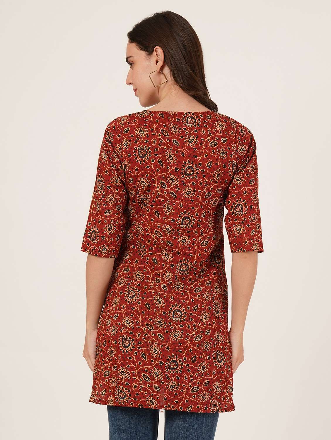 women printed three quarter sleeve straight kurti - 22084075 -  Standard Image - 2