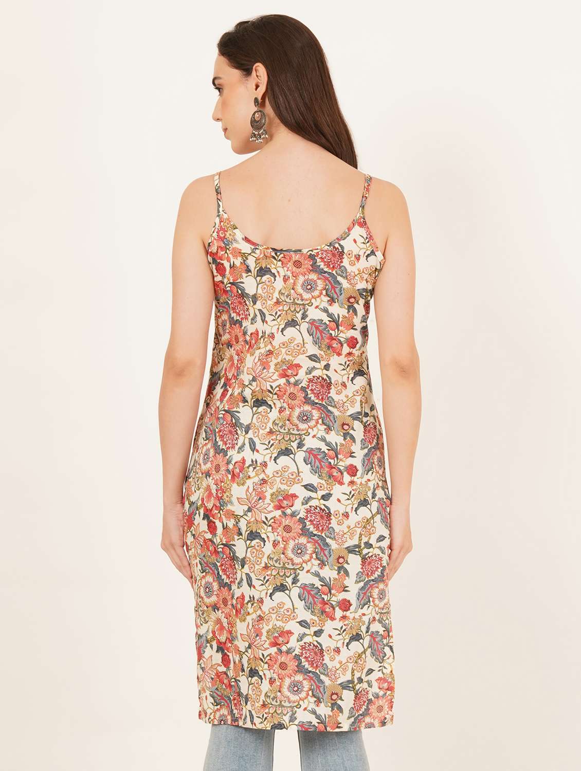 women floral printed shoulder strap straight kurti - 22084086 - Standard Image - 2