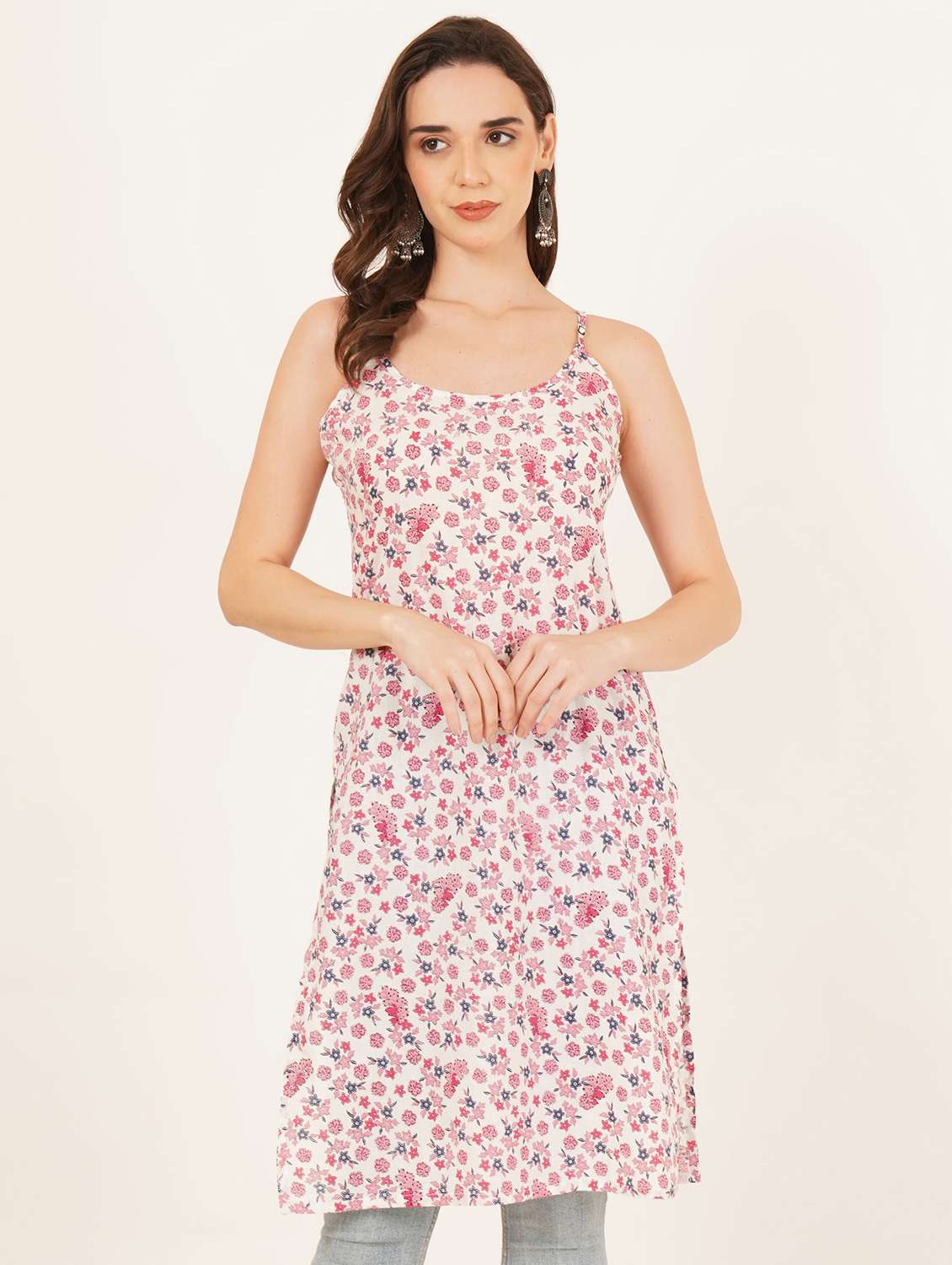 women floral printed shoulder strap straight kurti
