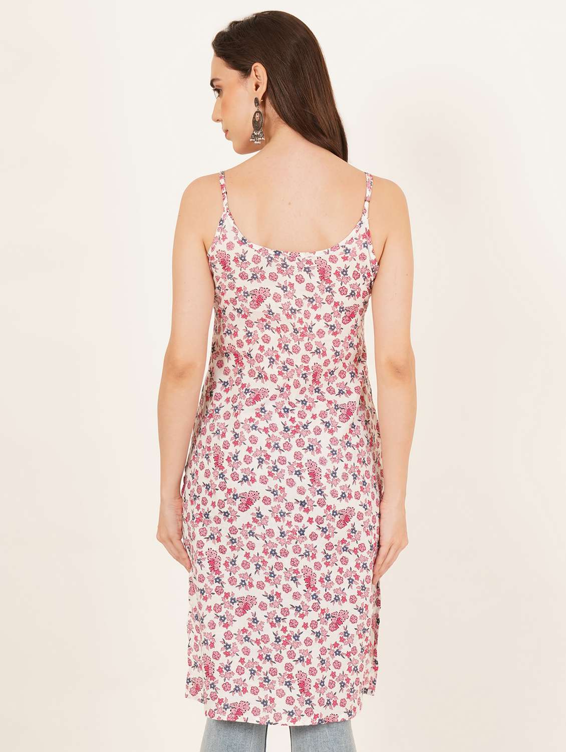 women floral printed shoulder strap straight kurti - 22084088 - Standard Image - 2