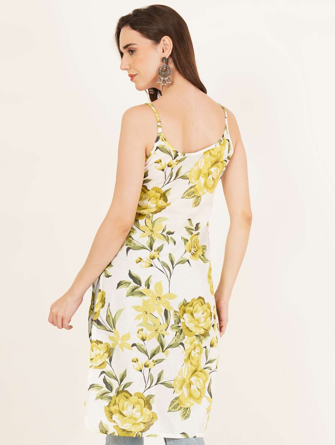 women floral printed shoulder strap straight kurti - 22084089 - Standard Image - 2