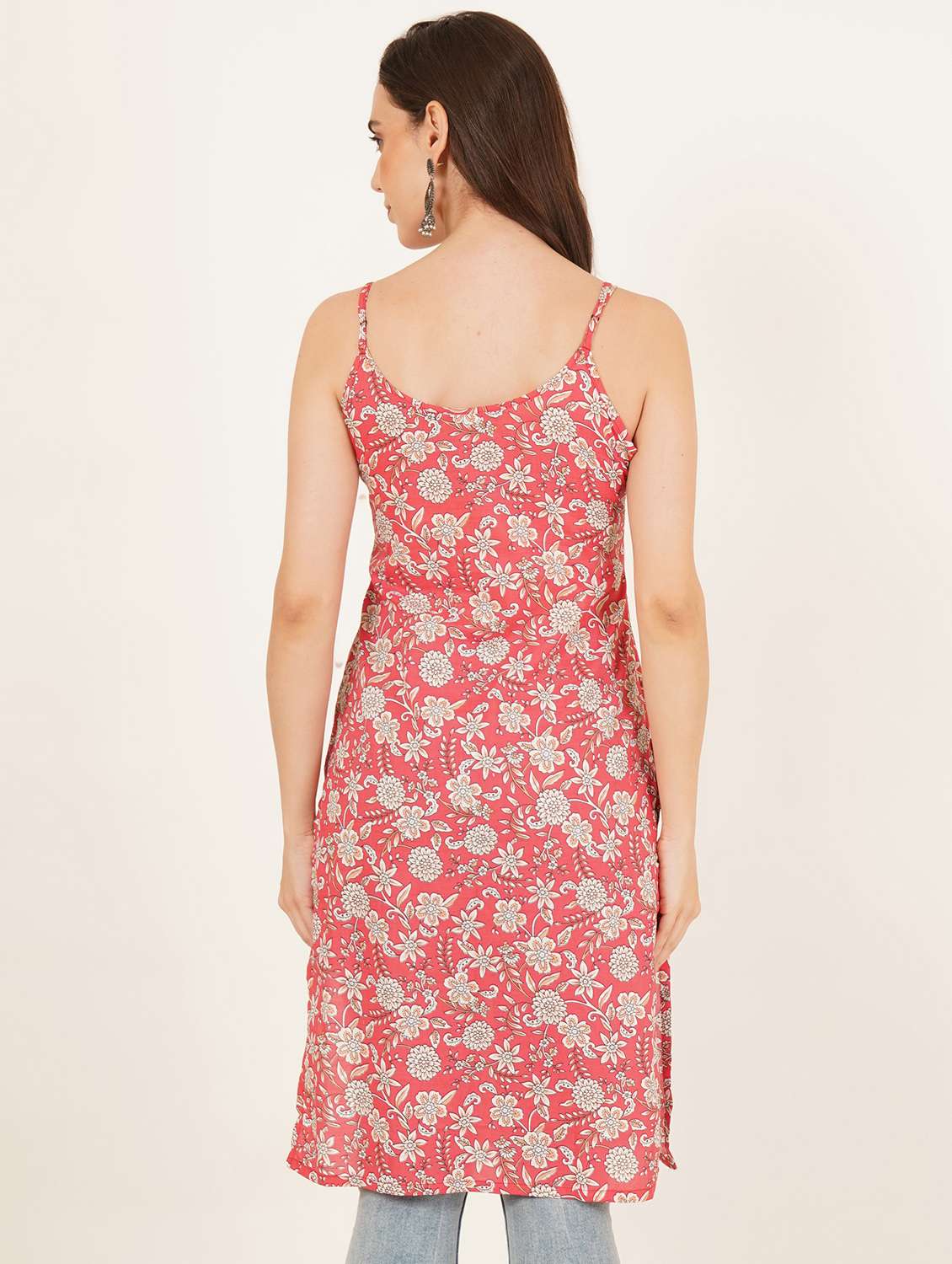 women floral printed shoulder strap straight kurti - 22084090 - Standard Image - 2