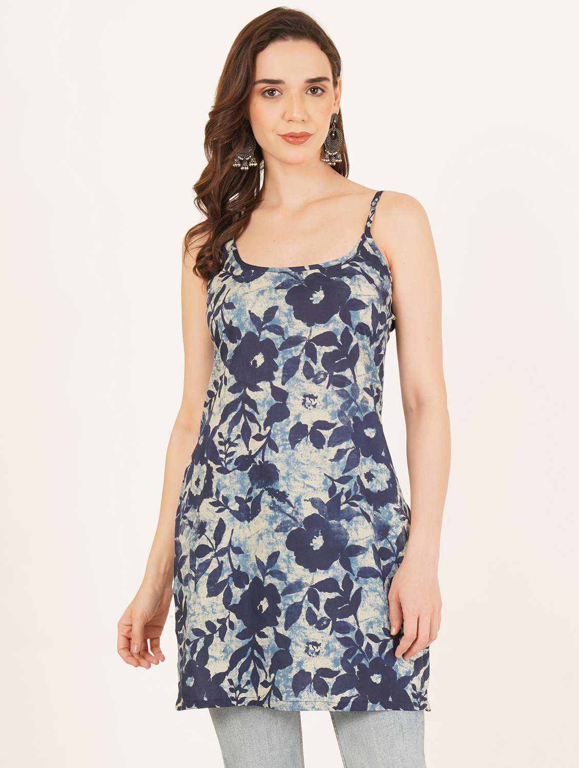 women floral printed shoulder strap straight kurti