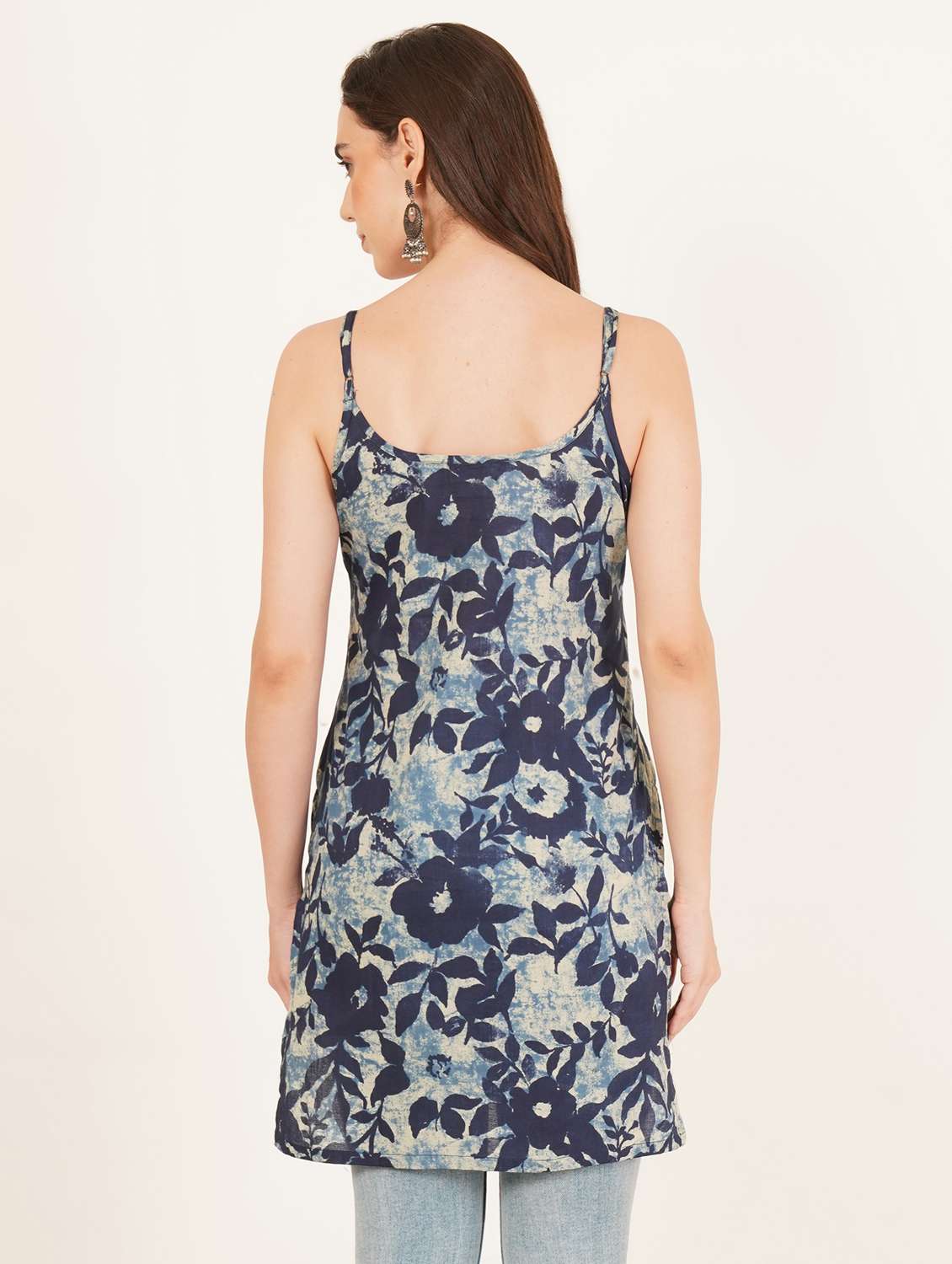 women floral printed shoulder strap straight kurti - 22084091 - Standard Image - 2
