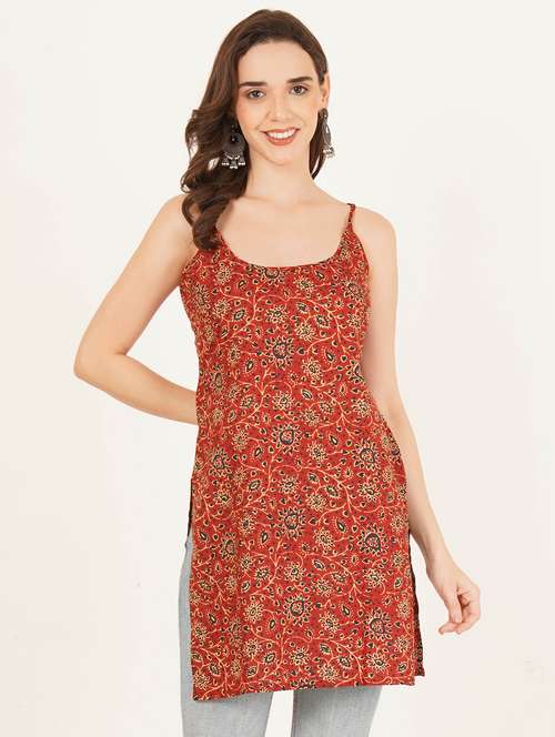 women printed shoulder strap straight kurti - 22084092 - Standard Image - 0