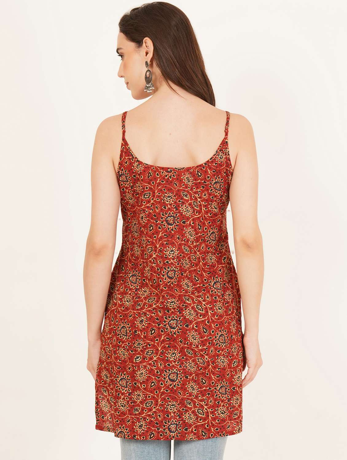 women printed shoulder strap straight kurti - 22084092 - Standard Image - 2