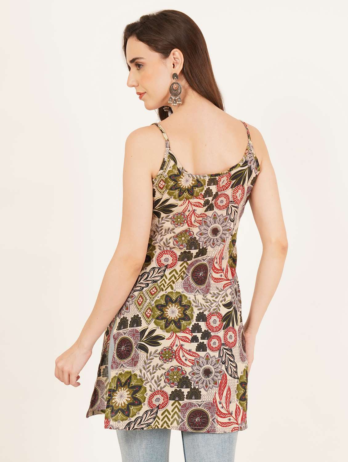 women printed shoulder strap straight kurti - 22084093 - Standard Image - 2