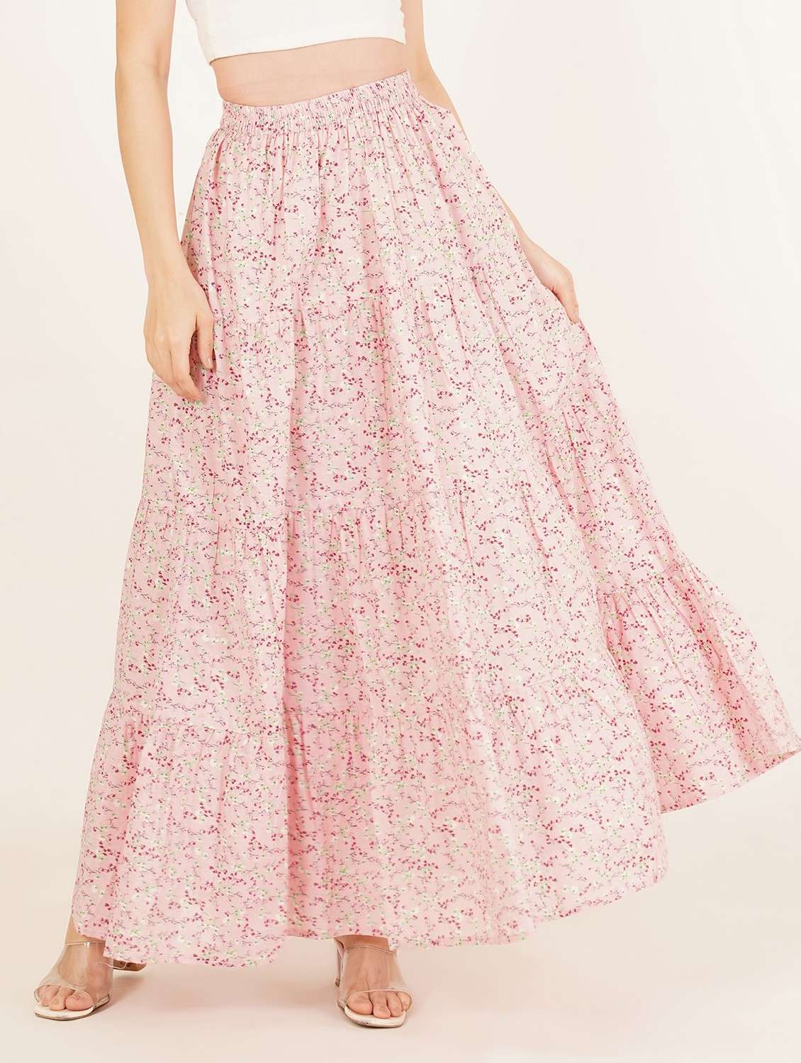 women printed high rise tiered skirt - 22084096 - Zoom Image - 0