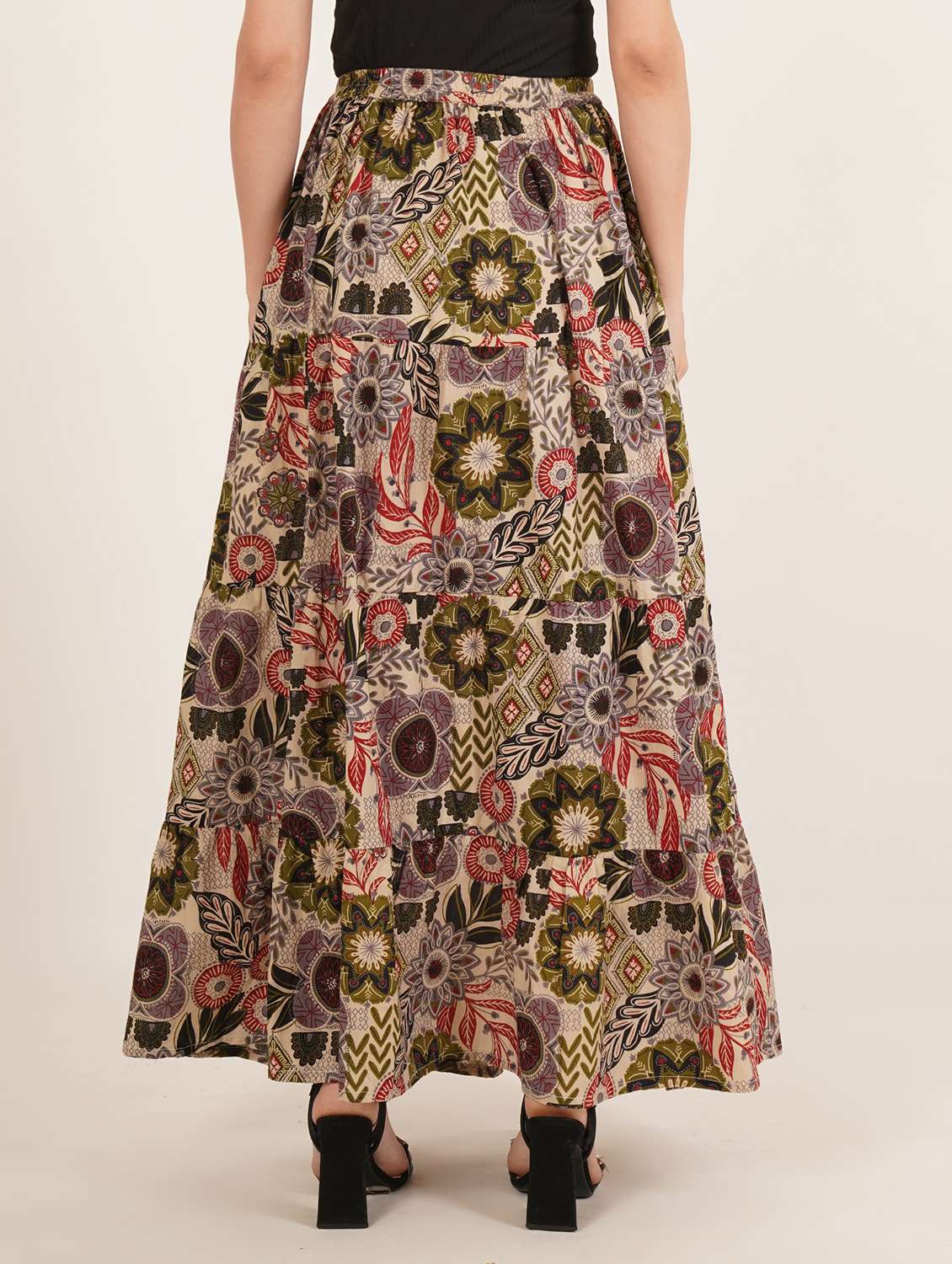 women printed high rise tiered skirt - 22084098 - Standard Image - 2
