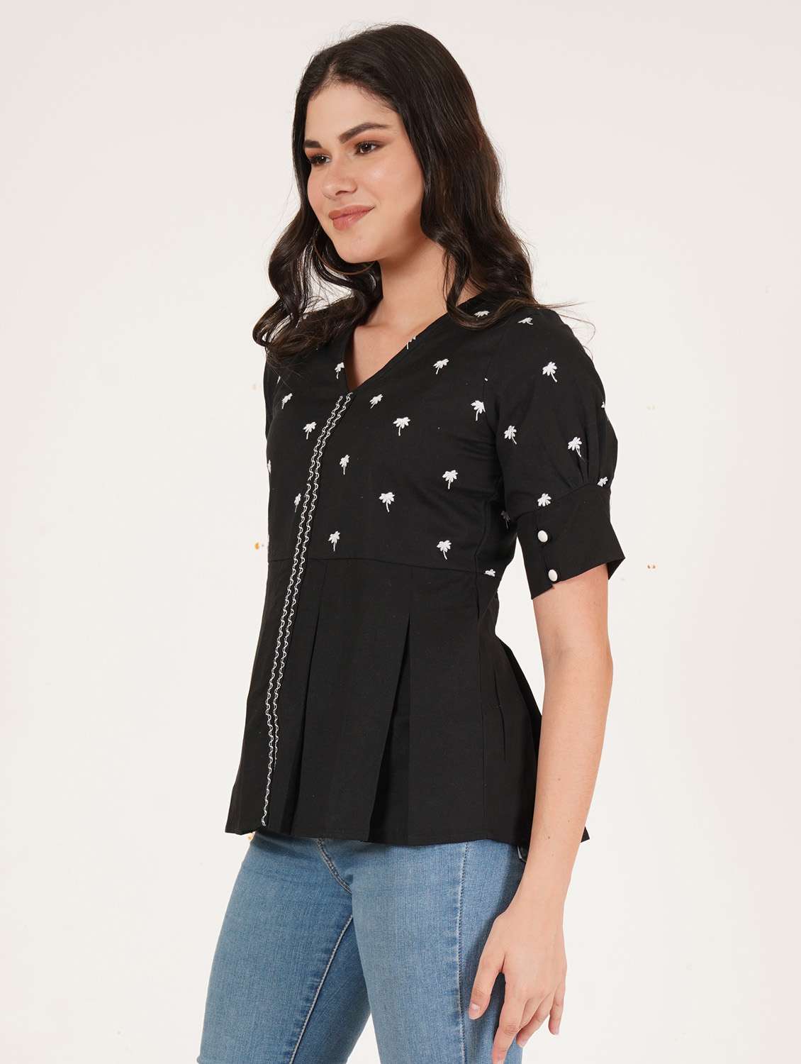 women embroidered puff sleeve peplum top - 22084101 -  Standard Image - 2