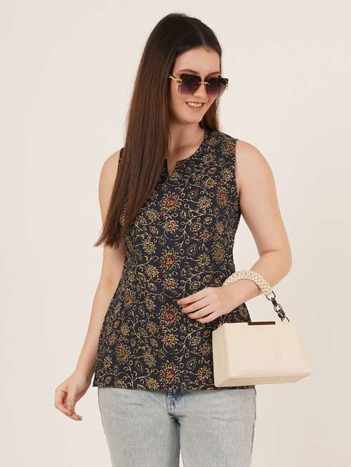 women printed sleeveless straight kurti - 22084115 - Standard Image - 0