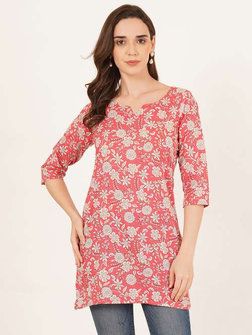 women floral printed three quarter sleeve straight kurti - 22084132 - Standard Image - 0