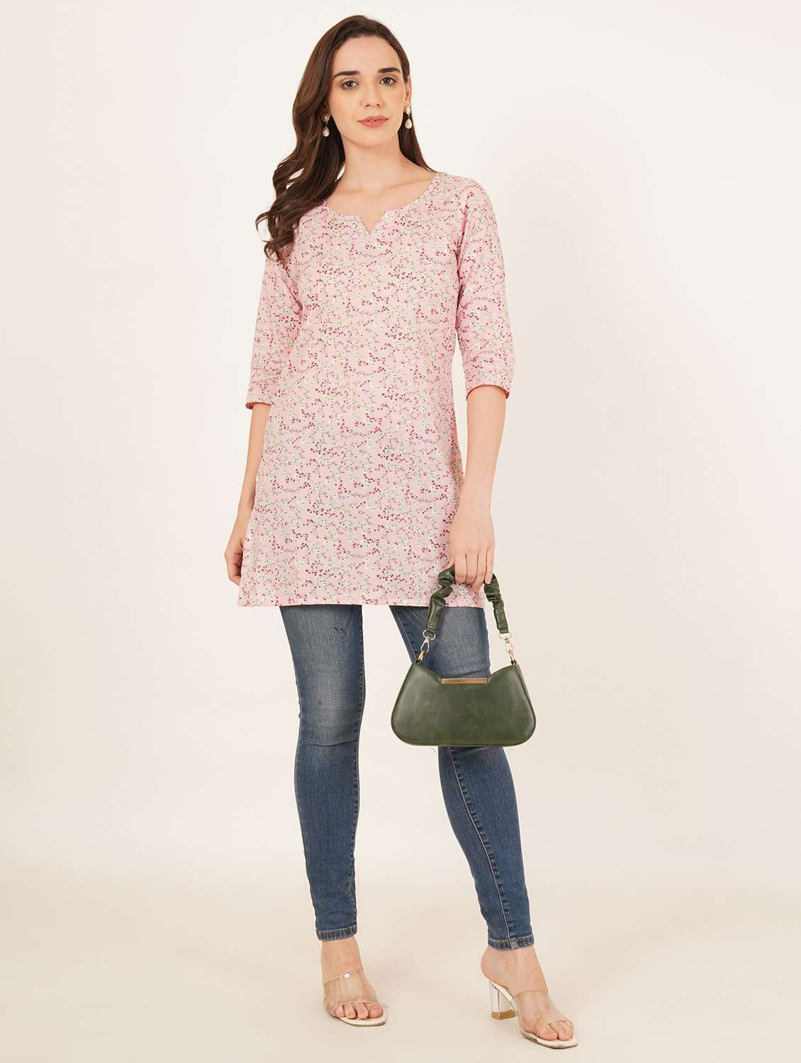 women floral printed three quarter sleeve straight kurti - 22084133 - Standard Image - 7
