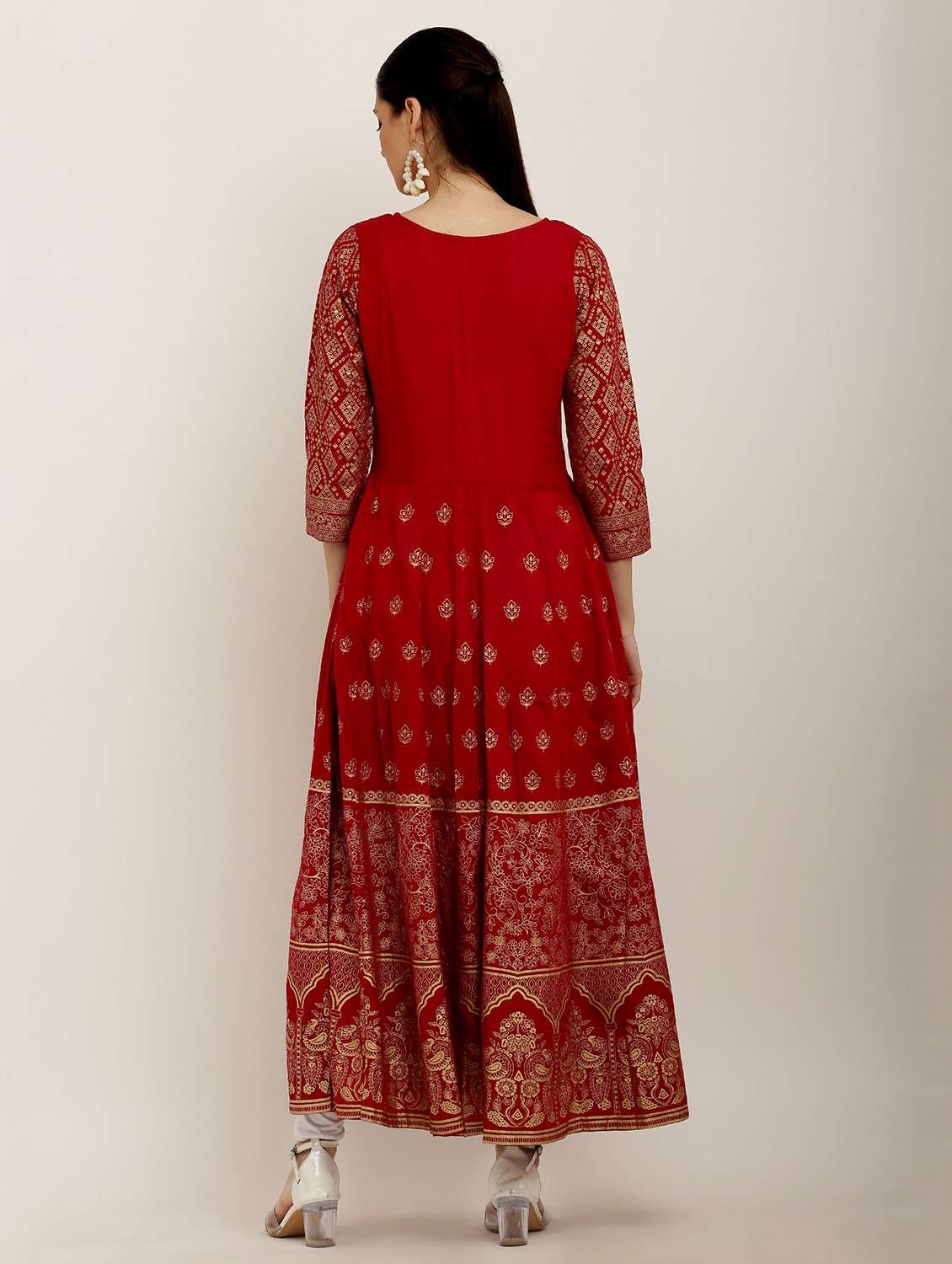 women printed three quarter sleeve flared kurta - 22084134 - Standard Image - 2