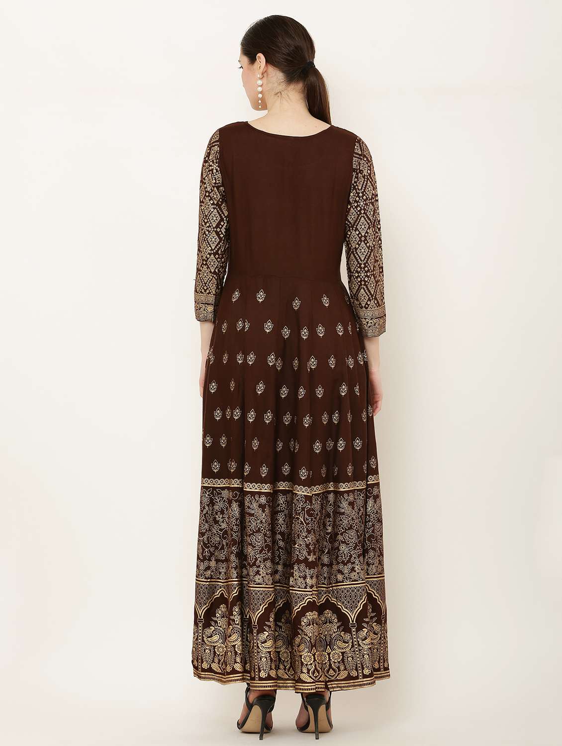 women printed three quarter sleeve flared dress - 22084135 - Standard Image - 2