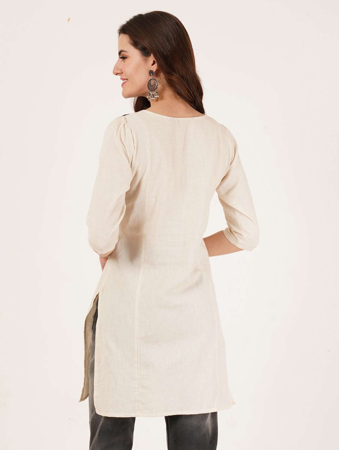 women embroidered three quarter sleeve straight kurti - 22084136 - Standard Image - 2