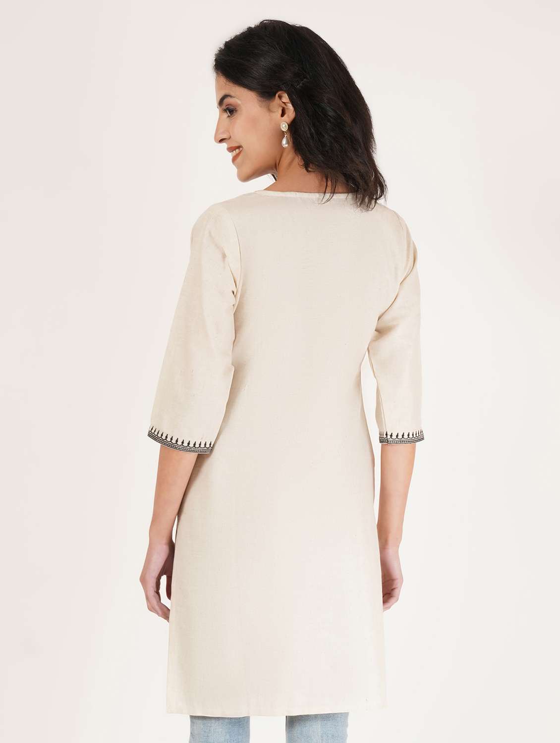 women embroidered three quarter sleeve straight kurti - 22084139 - Standard Image - 2