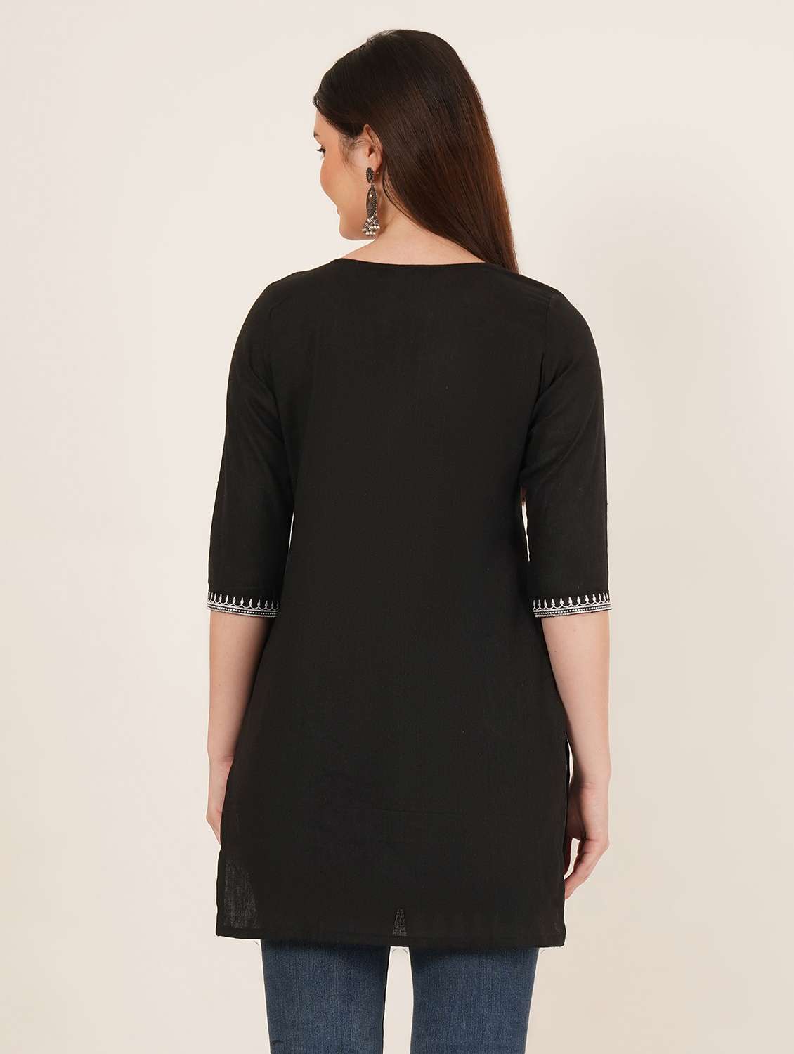 women embroidered three quarter sleeve straight kurti - 22084140 - Standard Image - 2