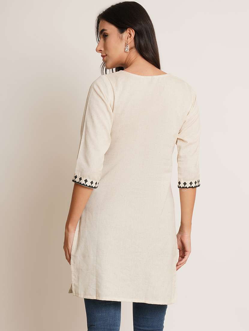 women embroidered three quarter sleeve straight kurti - 22084141 - Standard Image - 2