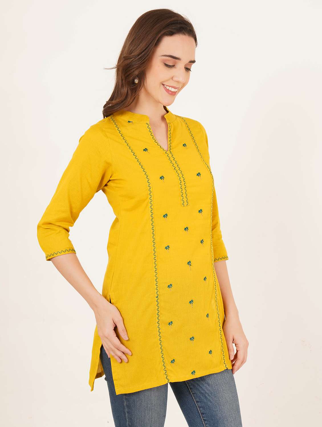 women embroidered three quarter sleeve straight kurti - 22084147 - Standard Image - 2