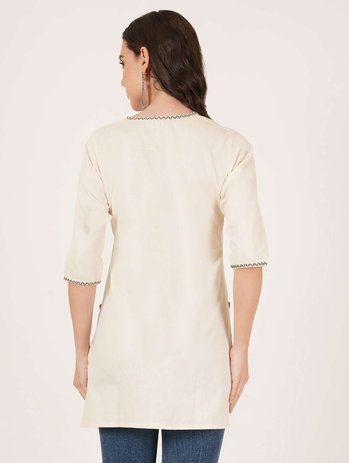 women embroidered three quarter sleeve straight kurti - 22084150 -  Standard Image - 2