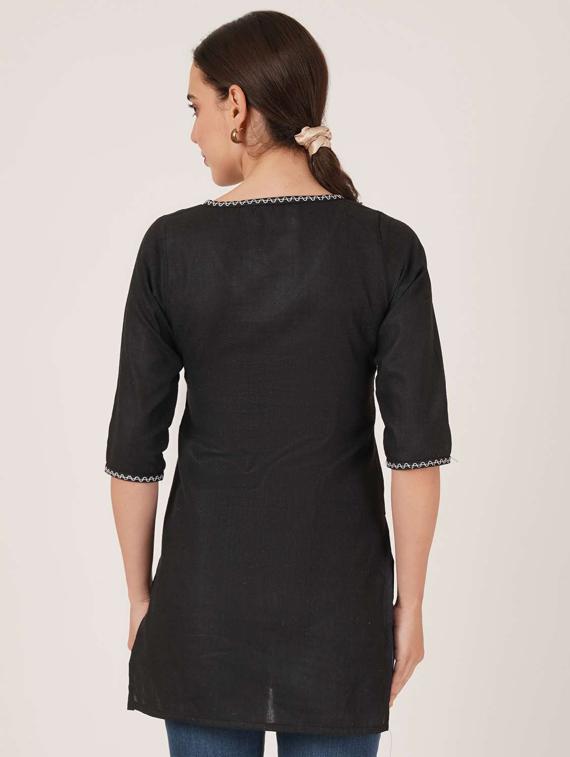 women embroidered three quarter sleeve straight kurti - 22084151 -  Standard Image - 2