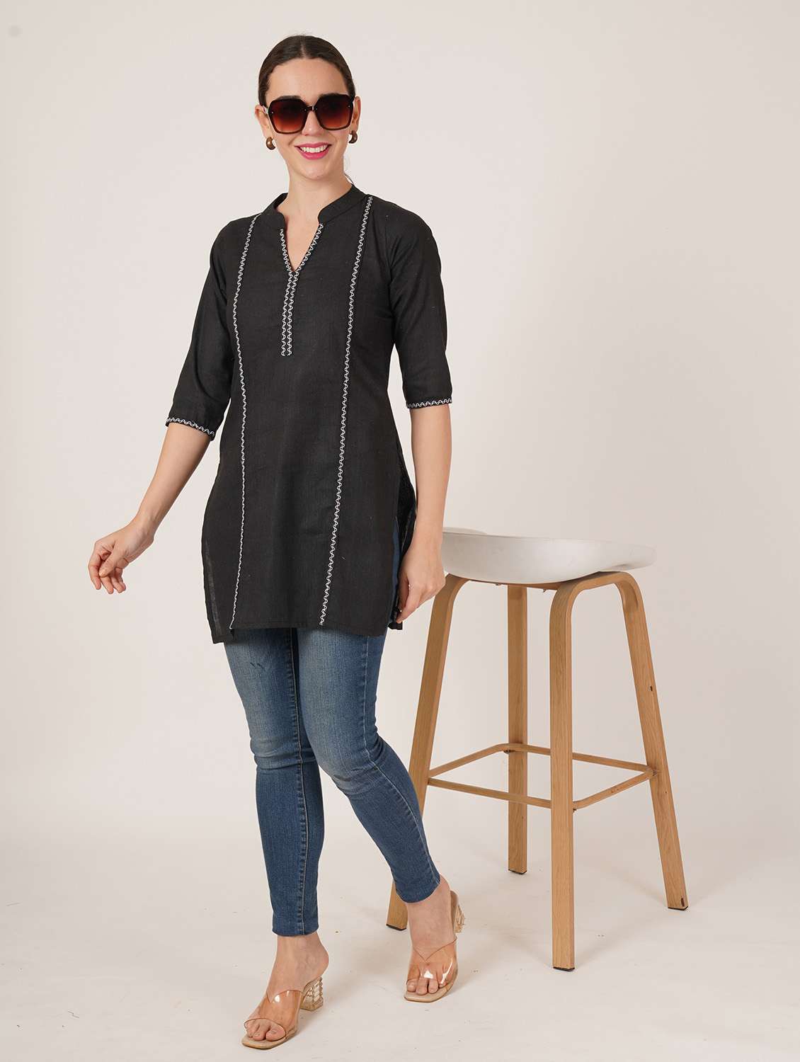 women embroidered three quarter sleeve straight kurti - 22084154 -  Standard Image - 7