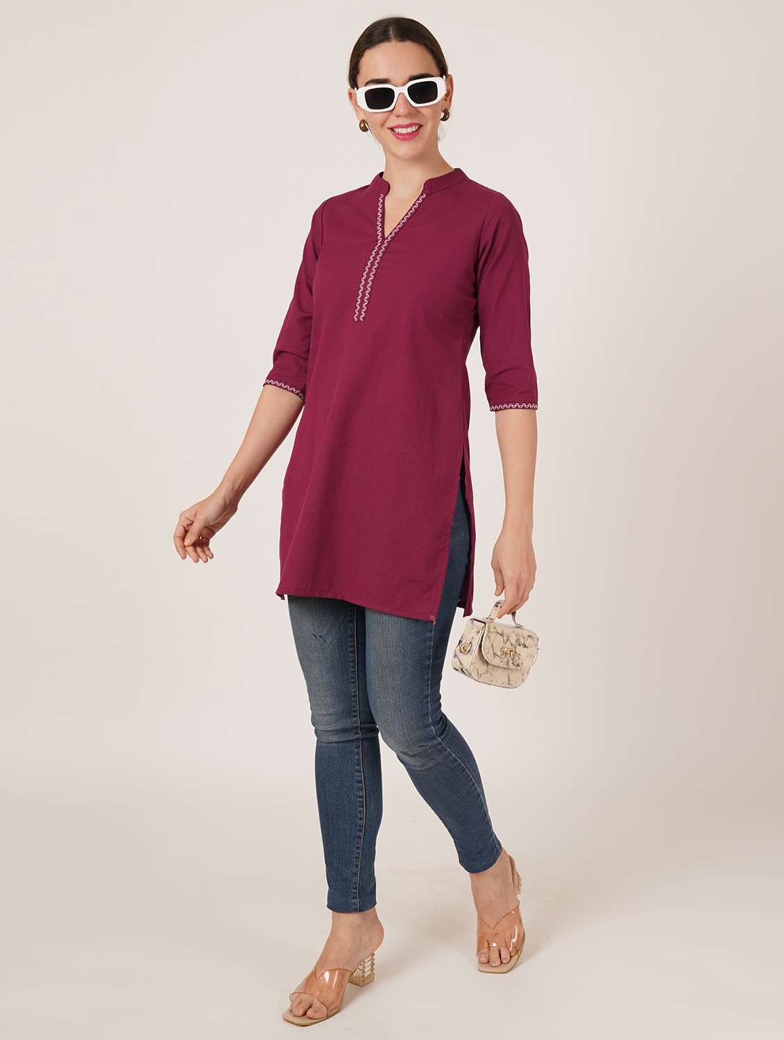 women embroidered three quarter sleeve straight kurti - 22084158 -  Standard Image - 7