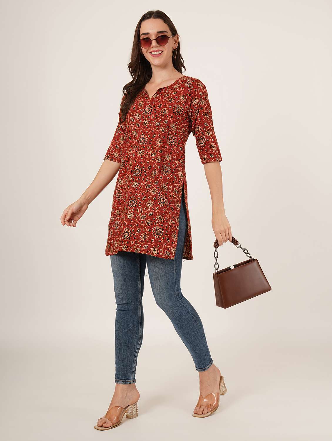 women printed three quarter sleeve straight kurti - 22084173 - Standard Image - 7