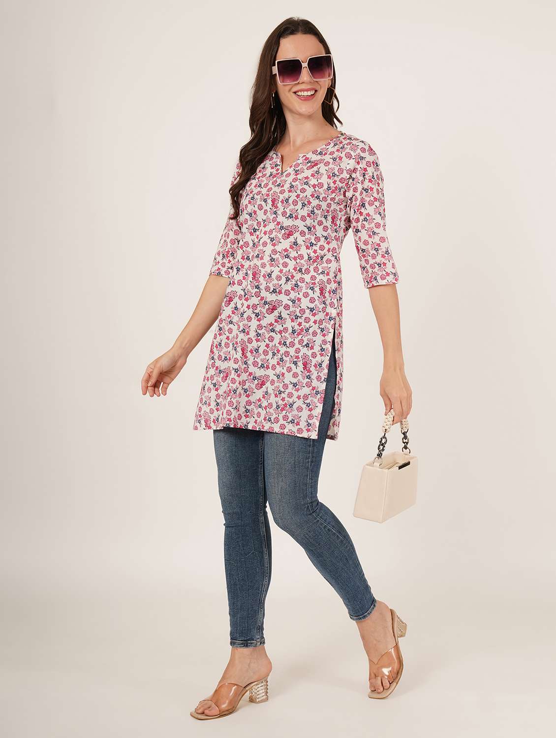 women printed three quarter sleeve straight kurti - 22084174 -  Standard Image - 7