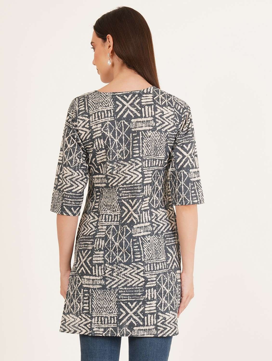women printed three quarter sleeve straight kurti - 22084176 -  Standard Image - 2