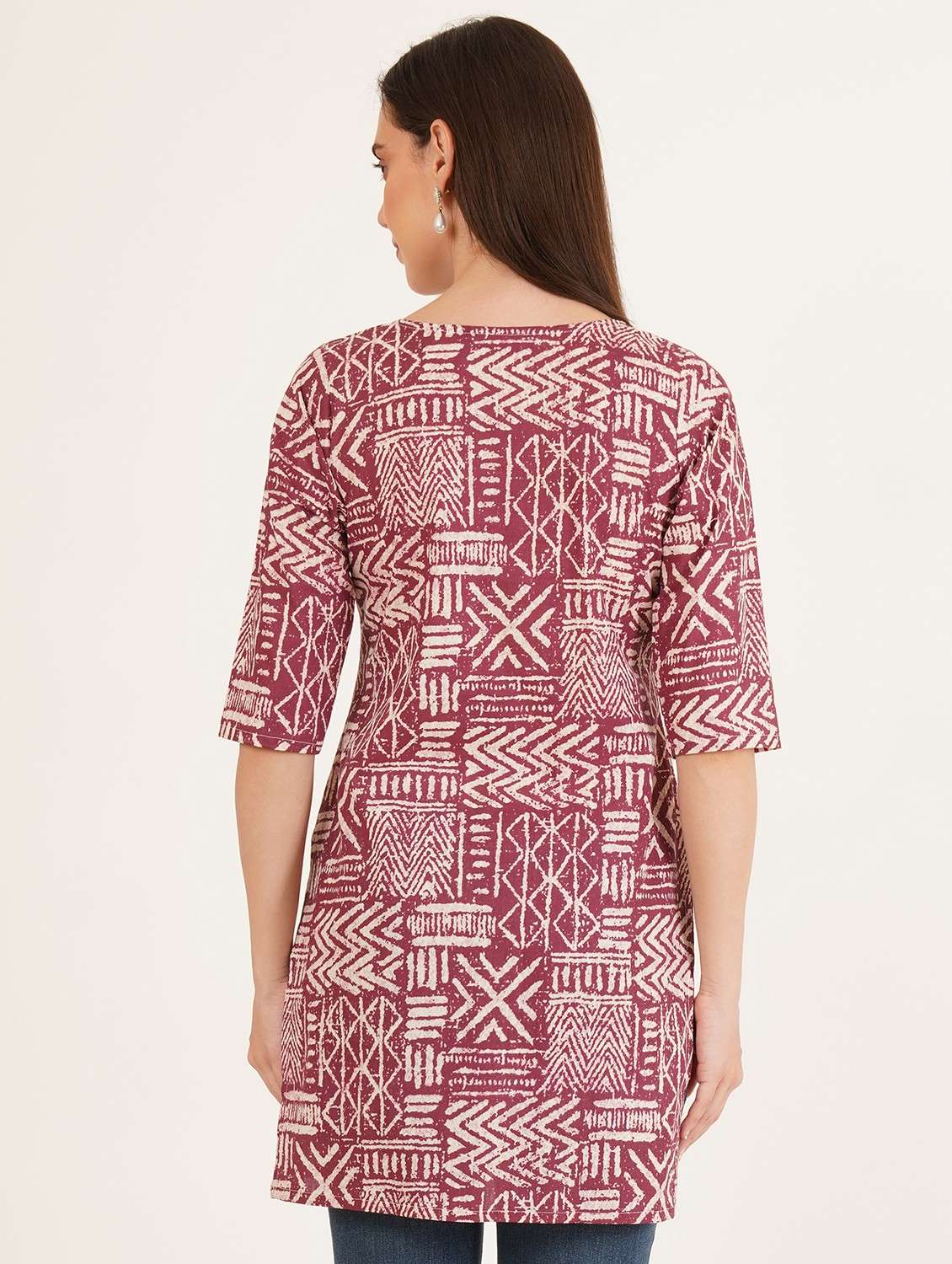 women printed three quarter sleeve straight kurti - 22084177 -  Standard Image - 2