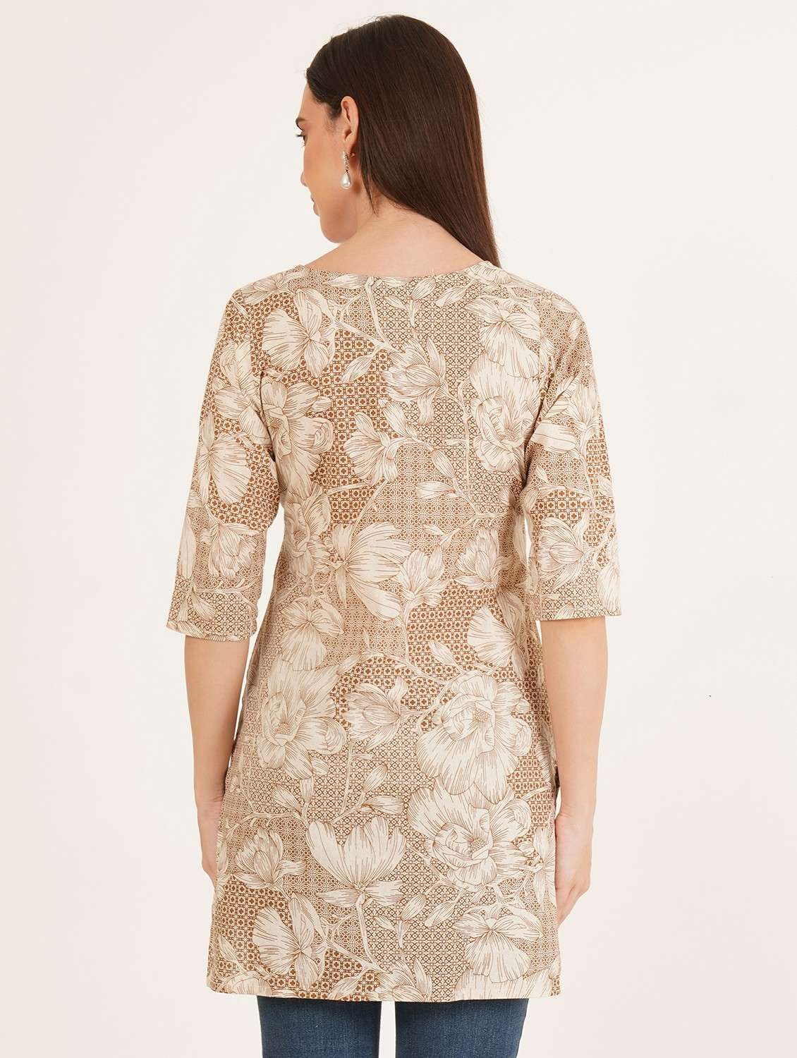 women printed three quarter sleeve straight kurti - 22084179 -  Standard Image - 2