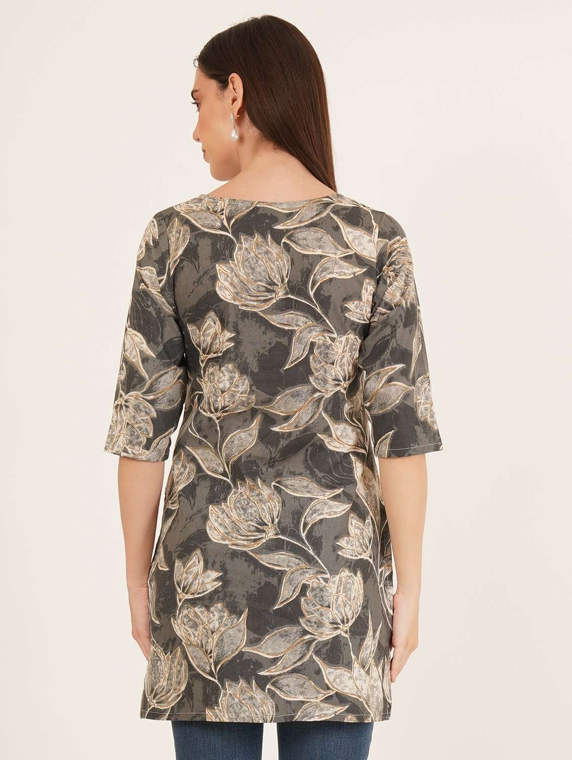 women printed three quarter sleeve straight kurti - 22084180 -  Standard Image - 2