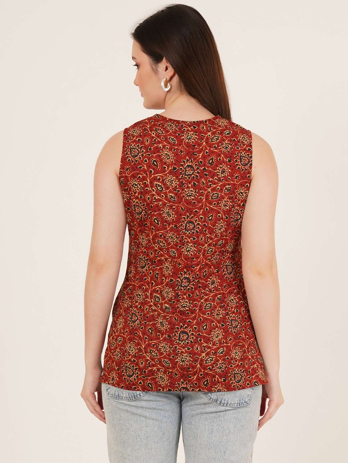 women printed sleeveless straight kurti - 22084186 -  Standard Image - 2