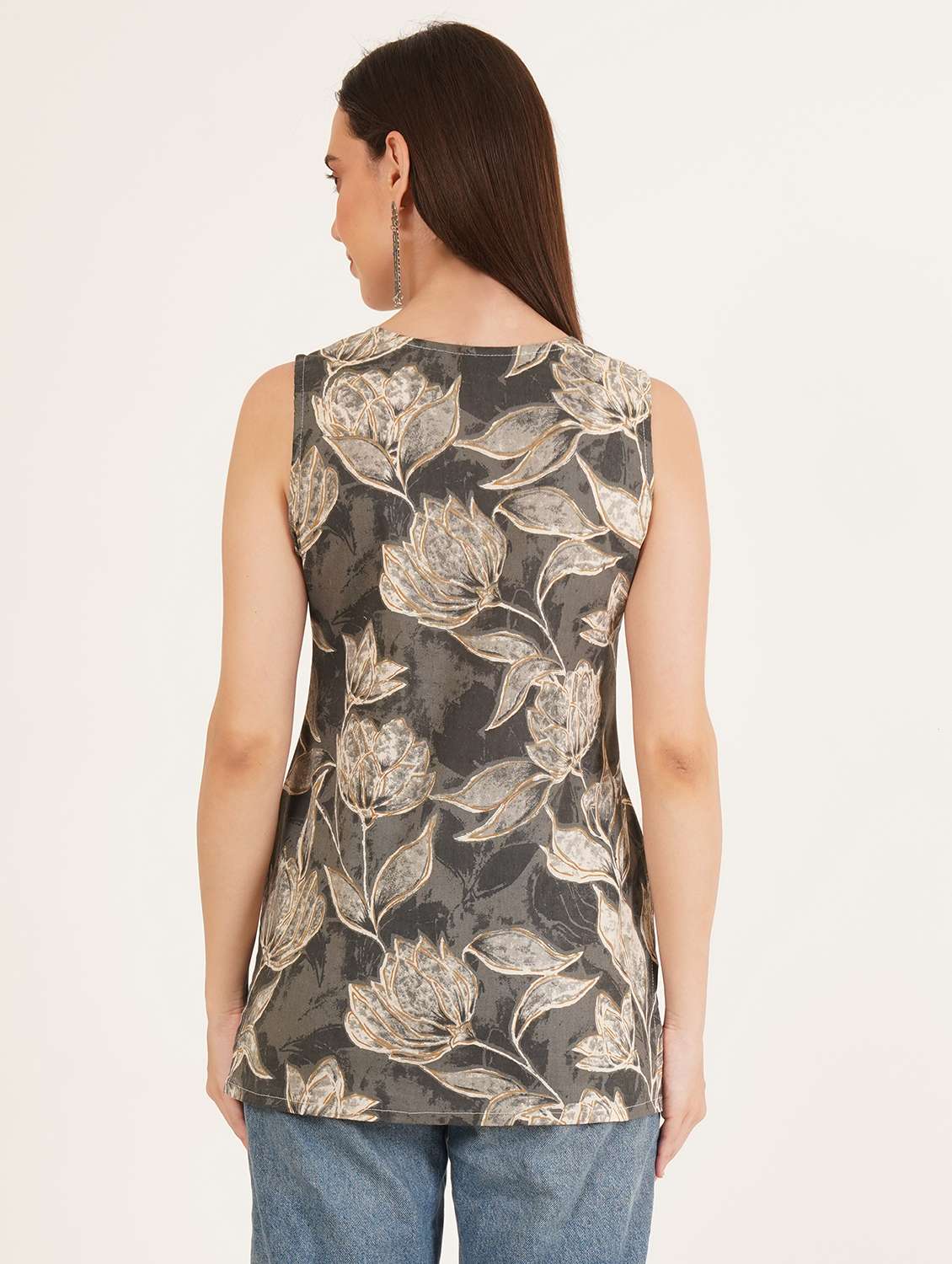 women floral printed sleeveless straight kurti - 22084193 -  Standard Image - 2