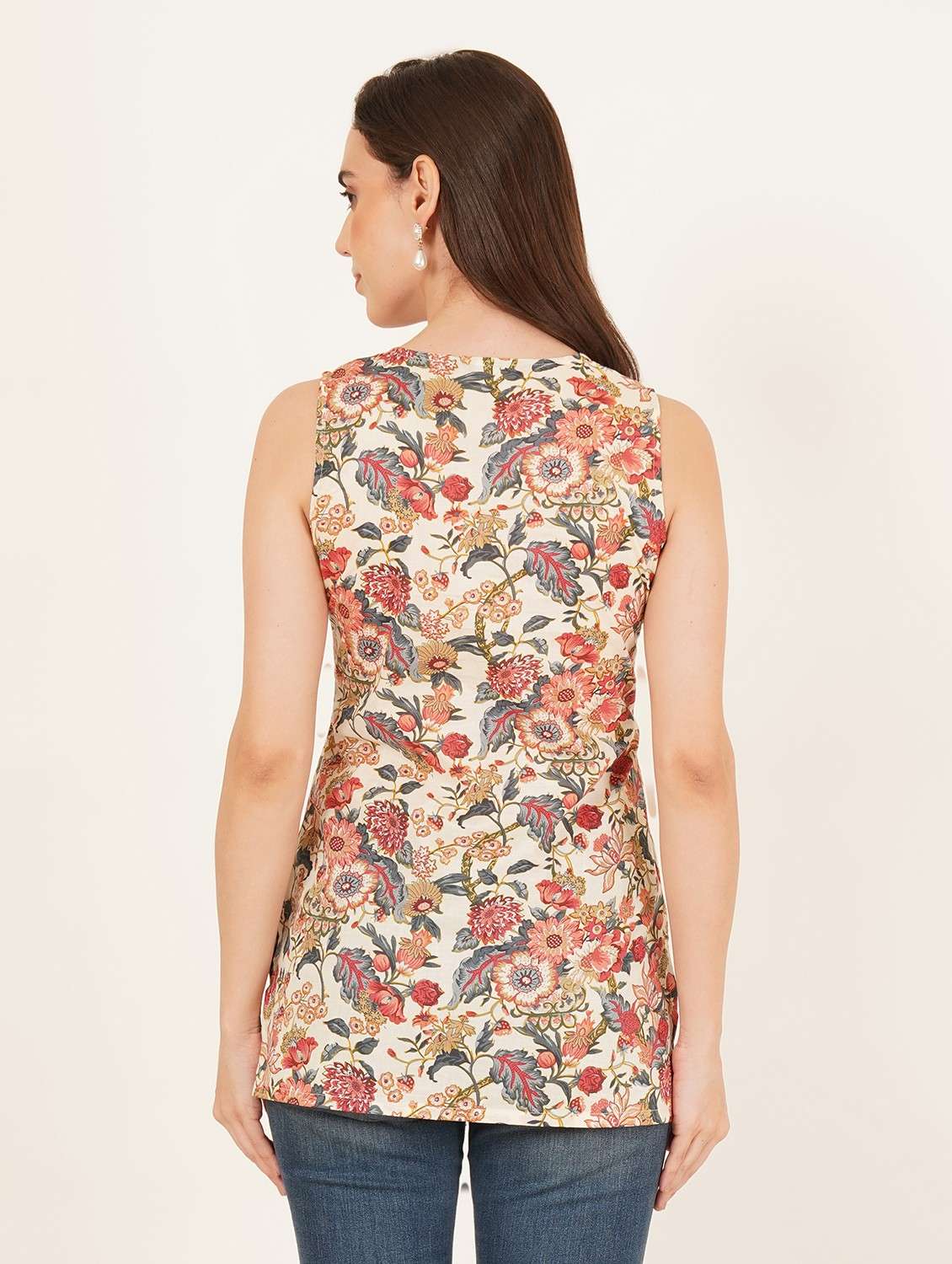 women floral printed sleeveless straight kurti - 22084198 - Standard Image - 2