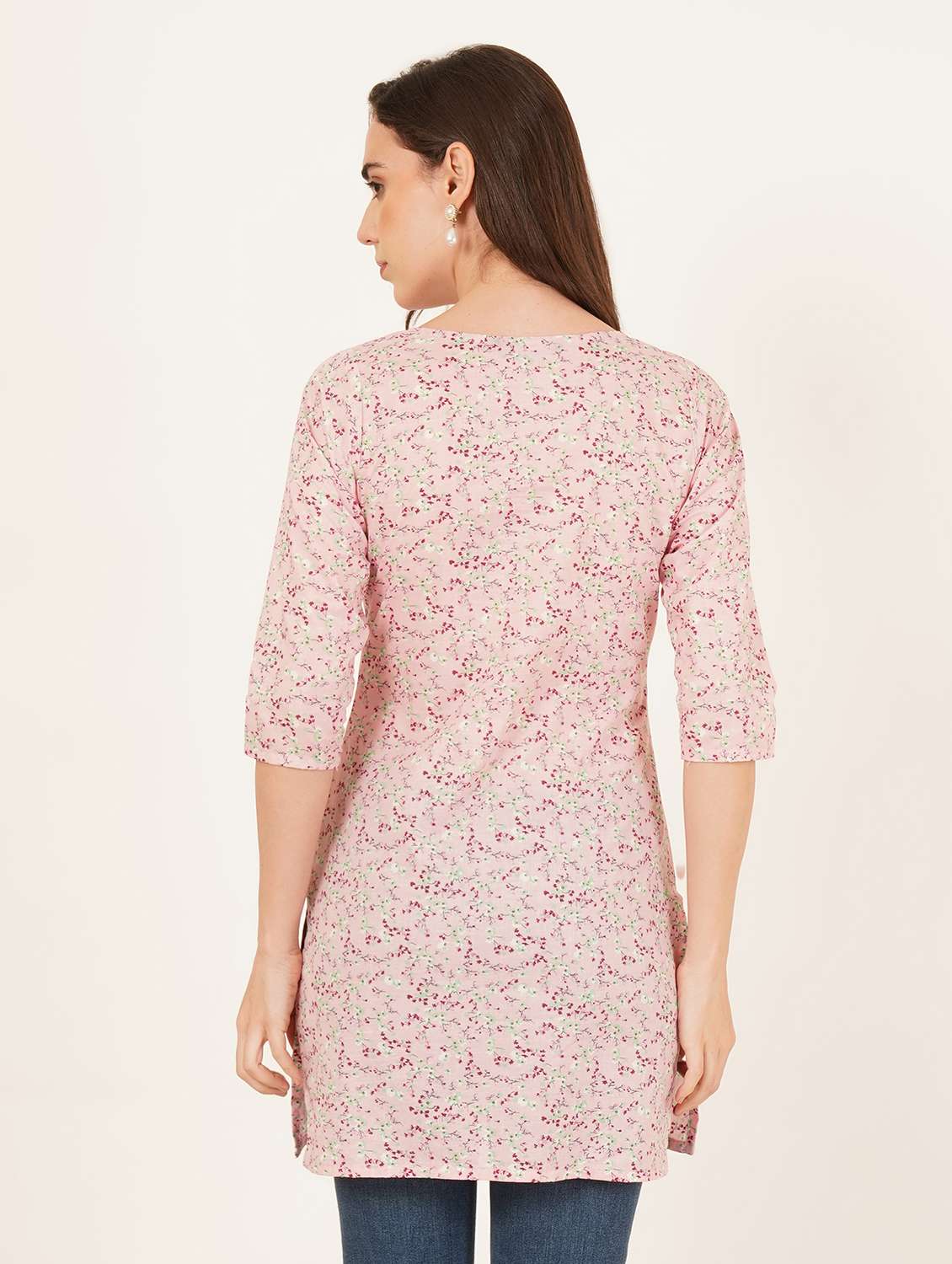 women floral printed three quarter sleeve straight kurti - 22084210 - Standard Image - 2
