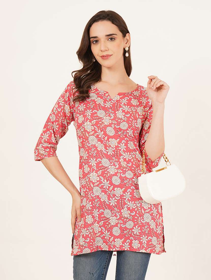 women floral printed three quarter sleeve straight kurti