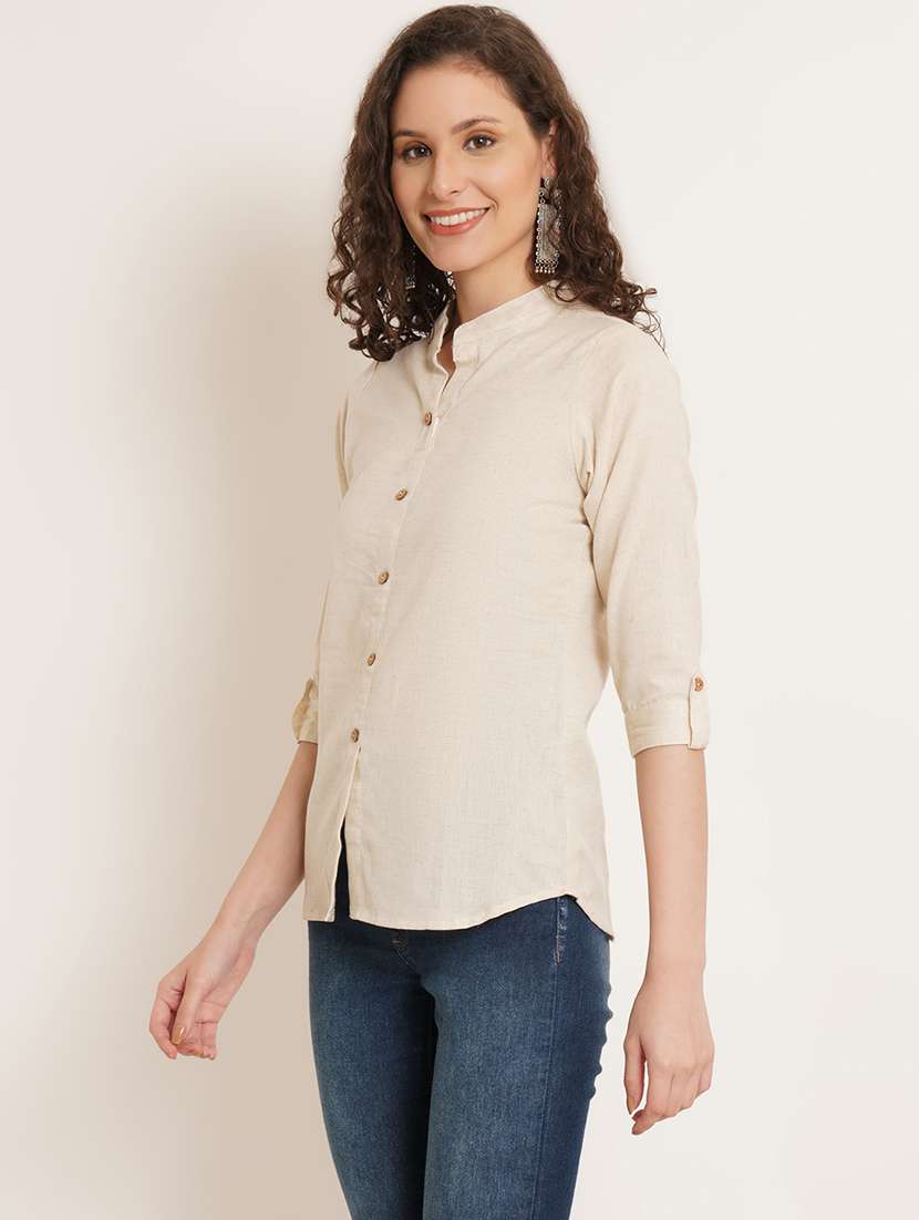 women solid three quarter sleeve staright kurti
