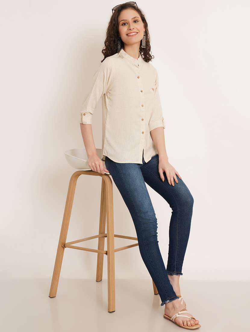 women solid three quarter sleeve staright kurti - 22084223 - Standard Image - 2