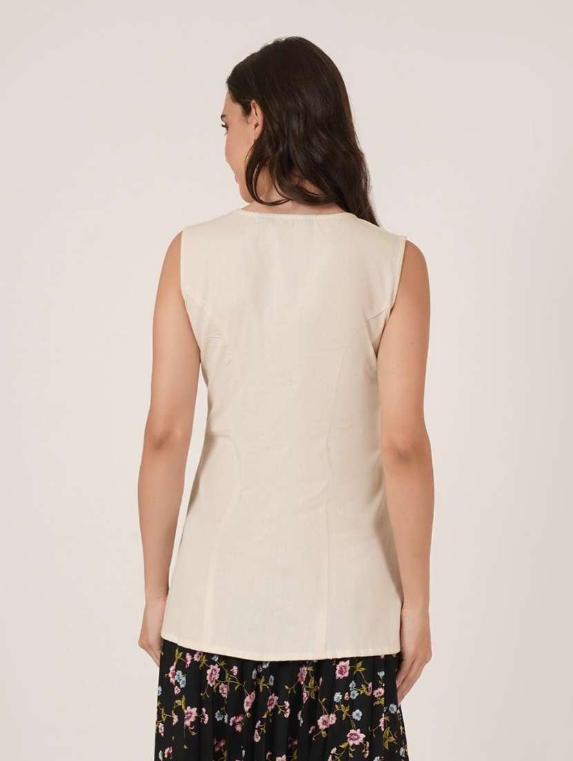 women solid sleeveless a-line kurti - 22084224 - Standard Image - 2