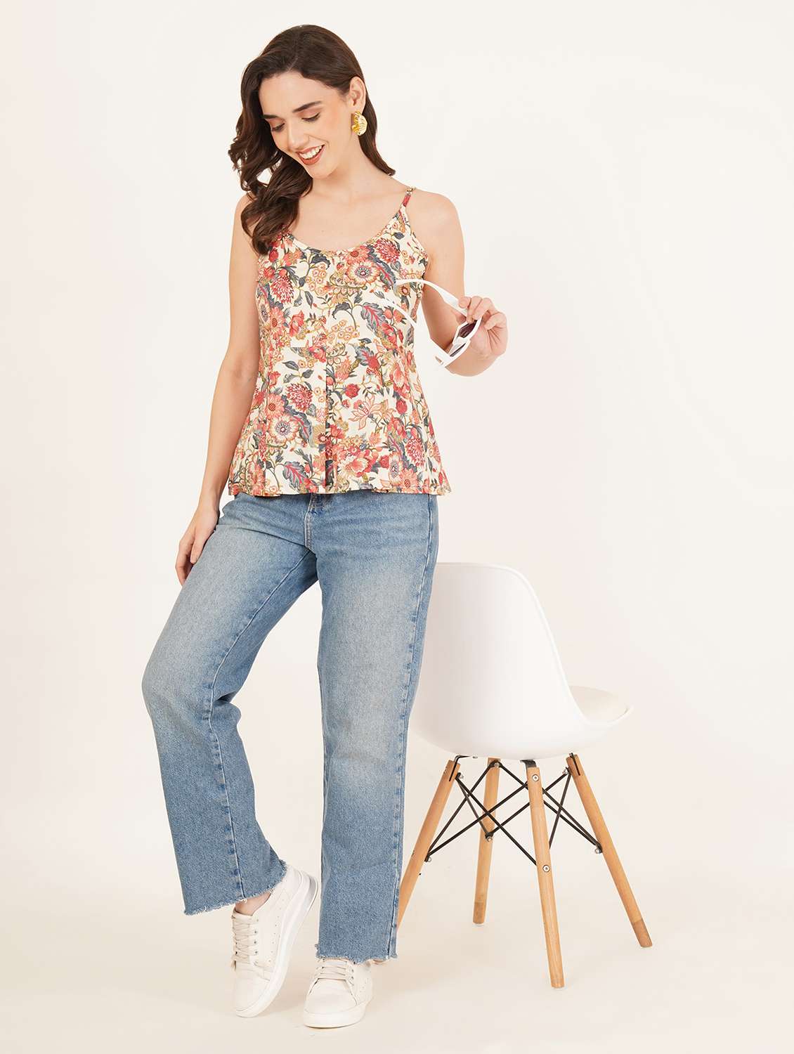women printed shoulder strap a-line top - 22084230 - Standard Image - 7