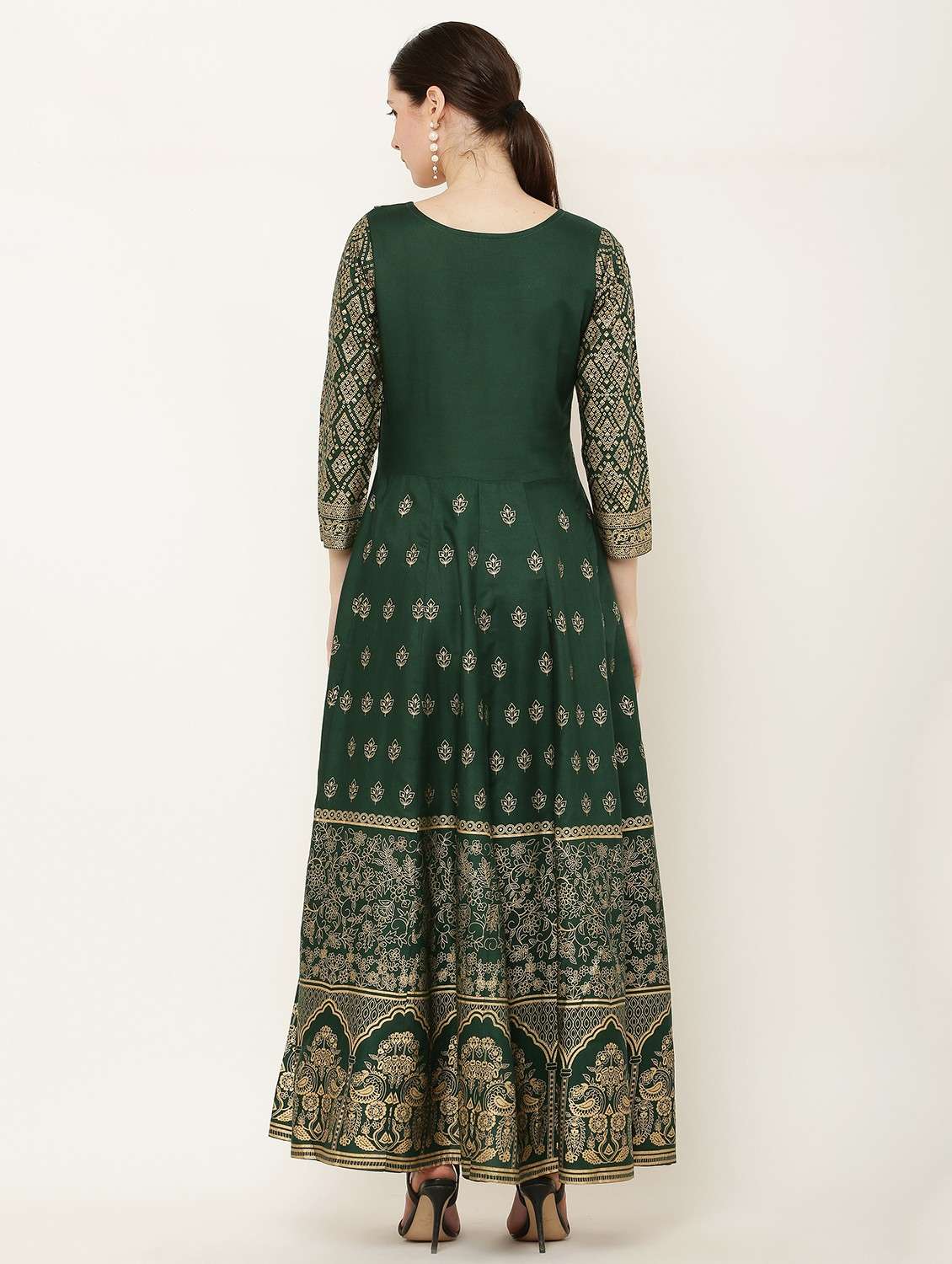 women printed three quarter sleeve flared dress - 22084238 - Standard Image - 2