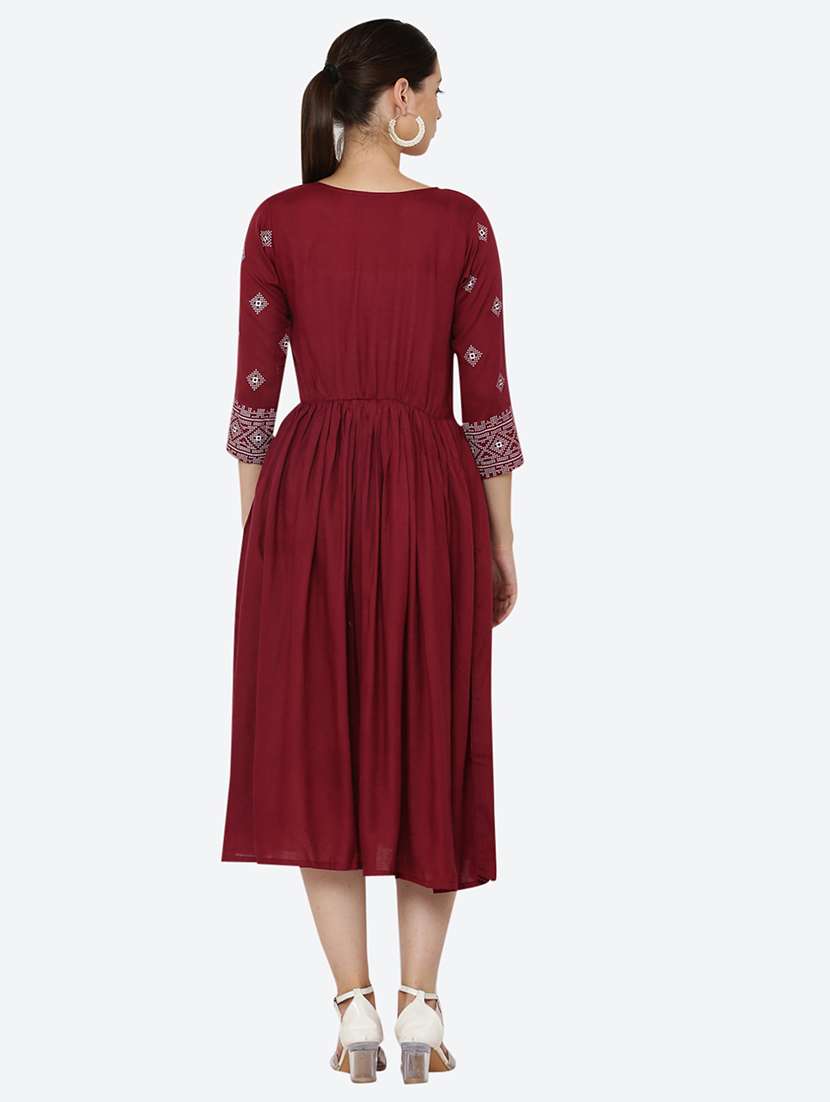 women embroidered three quarter sleeve flared dress - 22084242 - Standard Image - 2