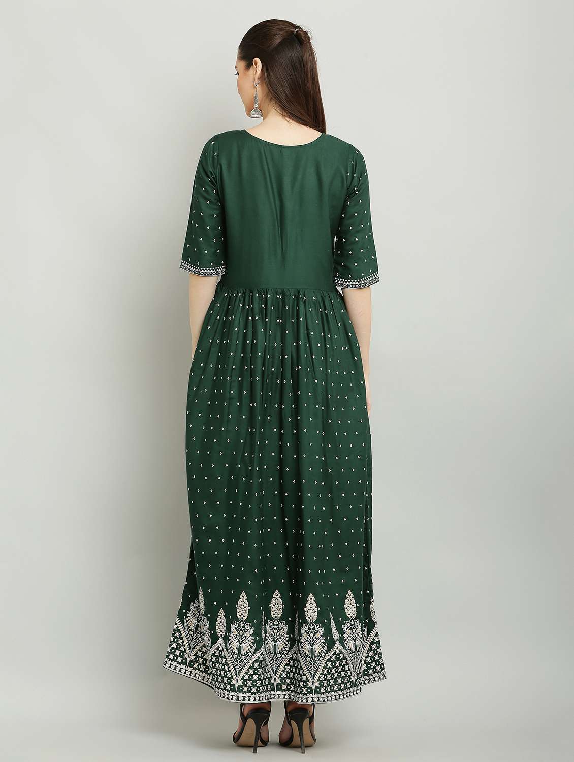 women printed three quarter sleeve a-line dress - 22084245 - Standard Image - 2