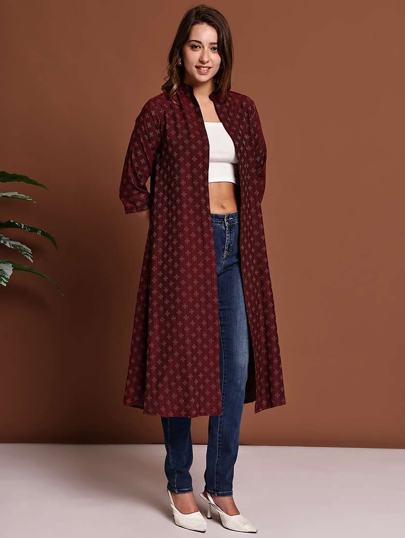 maroon cotton shrug - 22084527 - Standard Image - 2